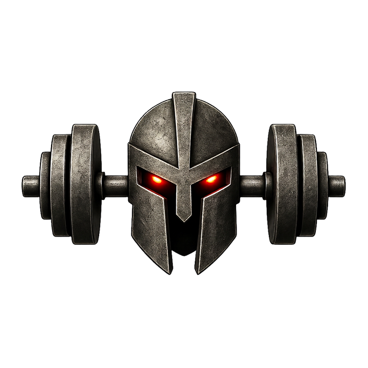 The Iron Stoic crest — a Spartan helmet set across a barbell